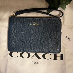 Coach Corner Zip Navy Leather Wristlet